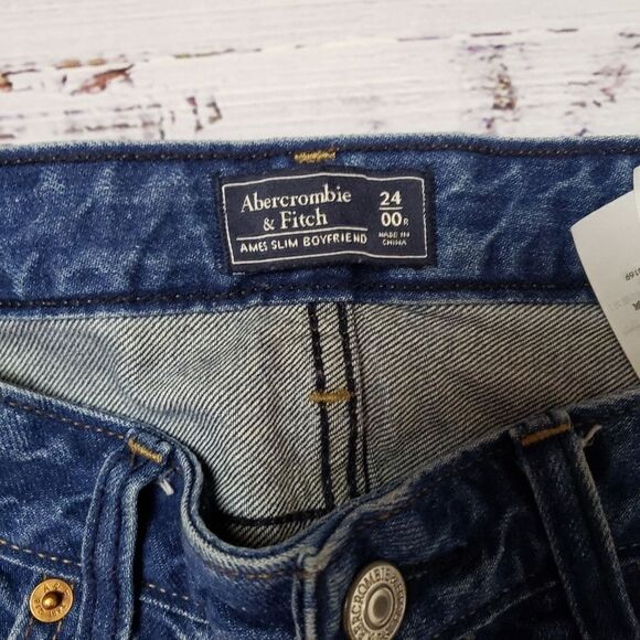 Abercrombie & Fitch Ames slim boyfriend distressed ripped jeans size 24 - Picture 13 of 15